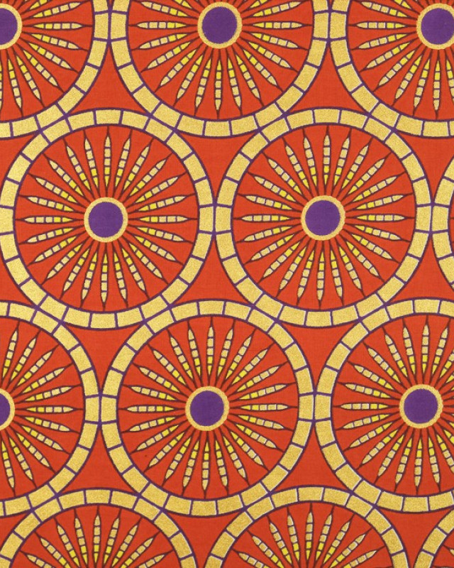 Tissu Wax lurex cercles rouge et jaune